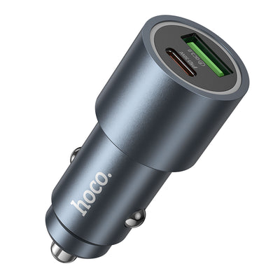 Incarcator auto Hoco Z60 Bloom, 12V, 48W, USB-A + USB-C, Gri metalizat