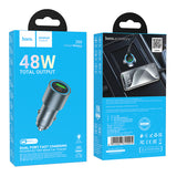 Incarcator auto Hoco Z60 Bloom, 12V, 48W, USB-A + USB-C, Gri metalizat