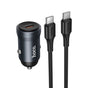 Incarcator auto HOCO Z62A, 12V, 30W, USB-C + Cablu Type-C la Type-C inclus, Gri metal