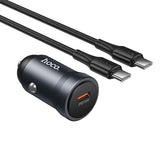 Incarcator auto HOCO Z62A, 12V, 30W, USB-C + Cablu Type-C la Type-C inclus, Gri metal