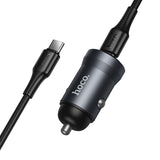 Incarcator auto HOCO Z62A, 12V, 30W, USB-C + Cablu Type-C la Type-C inclus, Gri metal