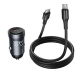 Incarcator auto HOCO Z62A, 12V, 30W, USB-C + Cablu Type-C la Type-C inclus, Gri metal