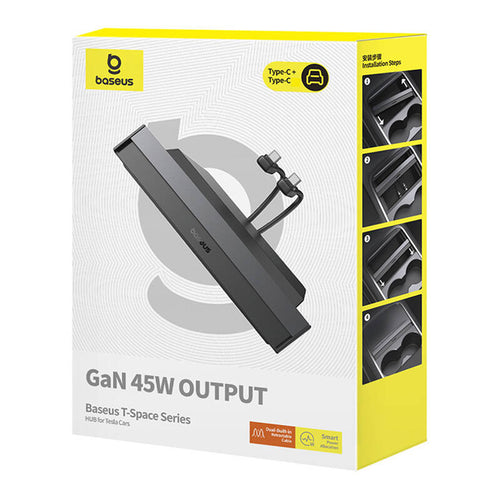 Baseus Integrat Hub, pentru Tesla T-Space Cars, 2xUSB-A, 2xUSB-C + 2 Cables C si L, 45W, B00051300111-01, Black