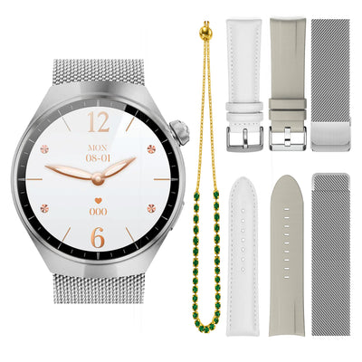 Smartwatch Kalobee SSK7 Mini, set 3 curele, AMOLED, Argintiu