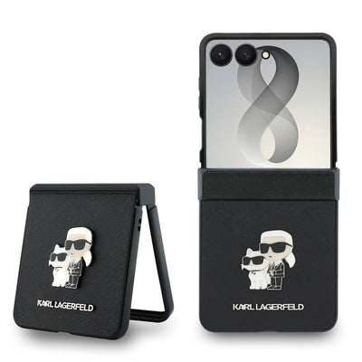 Husa telefon pentru Samsung Galaxy Z Flip 8, PU Saffiano Karl and Choupette, Neagra