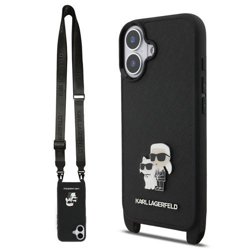 Husa Karl Lagerfeld compatibila cu iPhone 17, piele ecologica PU Saffiano, Negru