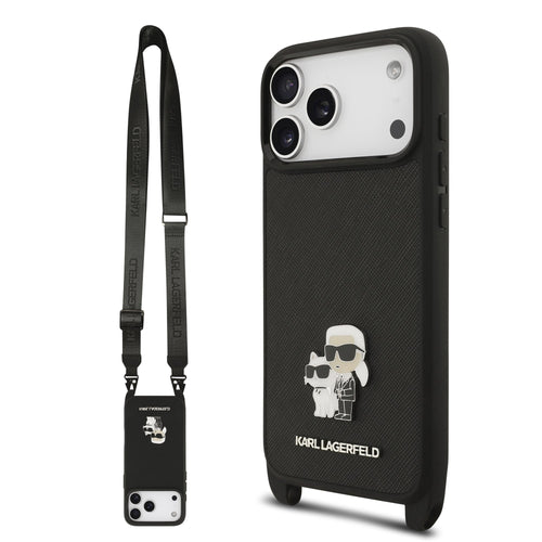 Husa Karl Lagerfeld compatibila cu iPhone 17 Pro, piele ecologica PU Saffiano, Negru