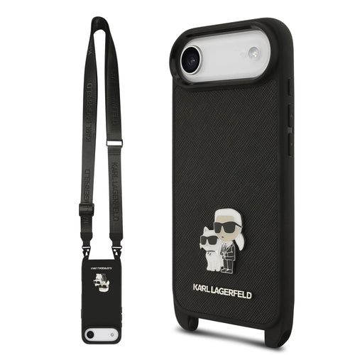 Husa Karl Lagerfeld compatibila cu iPhone 17 Air, piele eco PU Saffiano, Negru