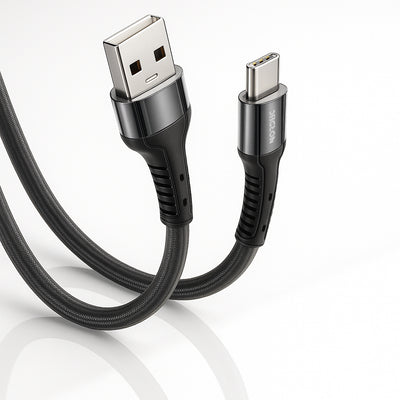 Cablu USB-A la Type-C Nordic, 2 m, 40W, împletit, Negru