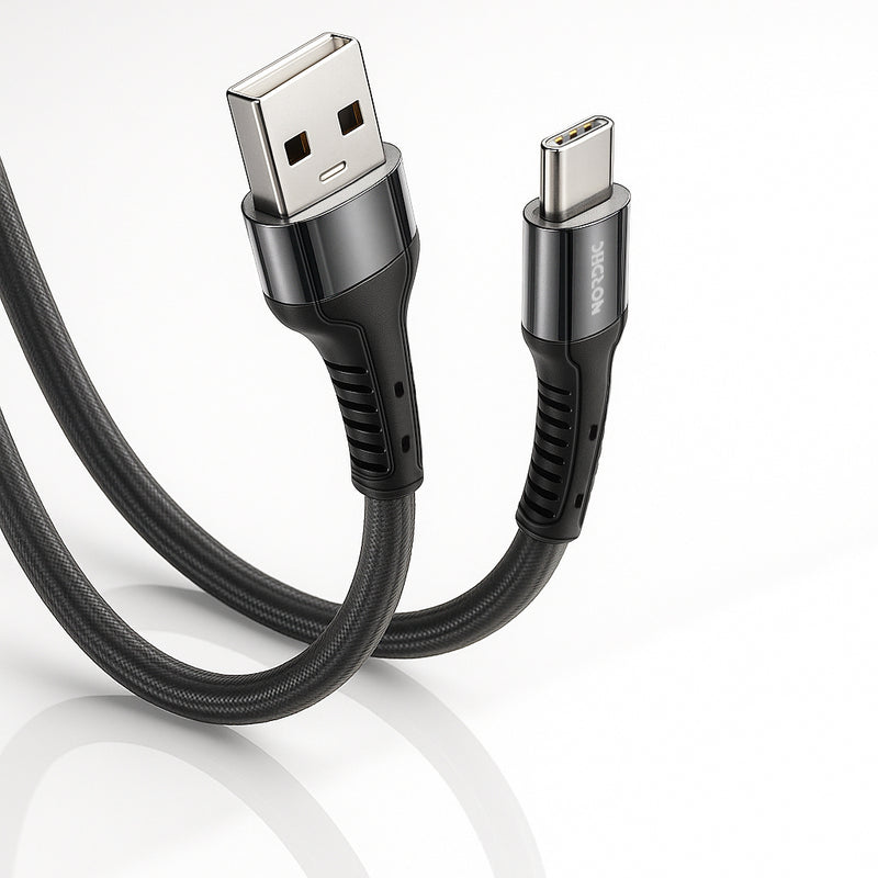 Cablu USB-A la Type-C Nordic, 2 m, 40W, împletit, Negru