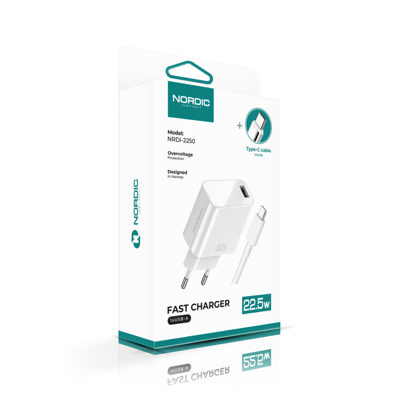 Incarcator Nordic 22.5W USB-C/USB-A, cu cablu USB-A la USB-C inclus nrdi 2250