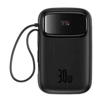 Baterie externa Baseus Qpow 2 10000 mAh 30W cu cabluri integrate USB-C, Neagra