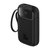 Baterie externa Baseus Qpow 2 10000 mAh 30W cu cabluri integrate USB-C, Neagra