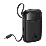 Baterie externa Baseus Qpow 2 10000 mAh 30W cu cabluri integrate USB-C, Neagra