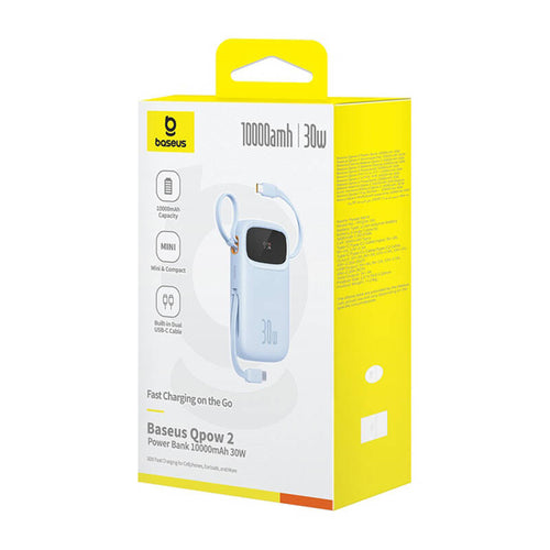Baseus Baterie Externa 20000mAh, 30W + Cabluri Integrate 2C, Qpow 2 Albastru - P10055009313-00