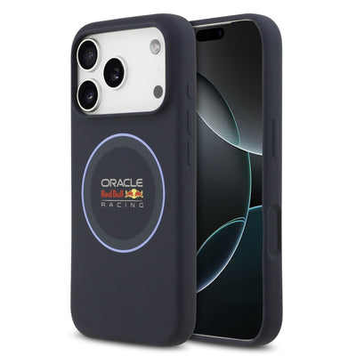 Husa silicon lichid pentru Apple iPhone 17 Pro, Red Bull, MagSafe, Inel albastru, Albastră