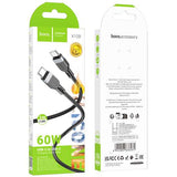 Cablu de date HOCO X109 Type-C la Type-C, 1m, 60W, Silicon, Negru