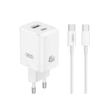 Incarcator retea XO CE36 GaN 45W, USB-A + USB-C, cablu Type-C la Type-C inclus, Alb