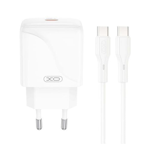 Incarcator XO 220V 20W cu USB-C si Cablu USB-C la USB-C pentru priza, Alb