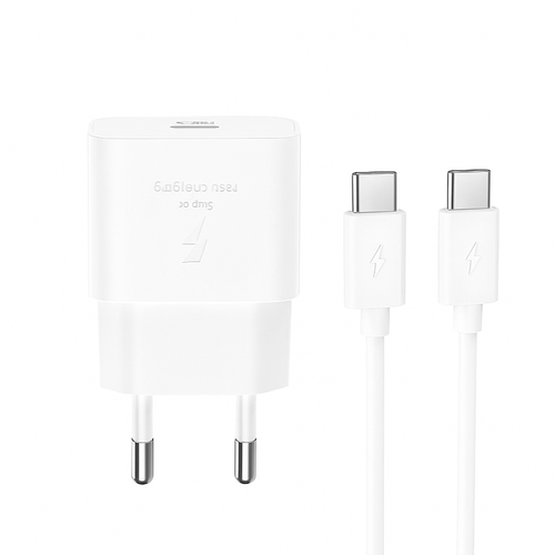 Incarcator XO 220V 20W cu USB-C si Cablu USB-C la USB-C pentru priza, Alb