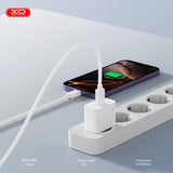 Incarcator XO 220V 20W cu USB-C si Cablu USB-C la USB-C pentru priza, Alb