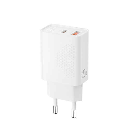 Incarcator XO 20W, USB-A + USB-C, 220V, Alb