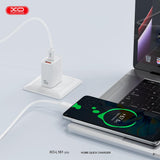 Incarcator XO 220V 20W, USB-C + USB-A cu cablu Type-C - Type-C, Alb
