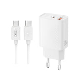 Incarcator XO 220V 20W, USB-C + USB-A cu cablu Type-C - Type-C, Alb