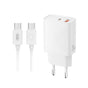 Incarcator XO 220V 20W, USB-C + USB-A cu cablu Type-C - Type-C, Alb