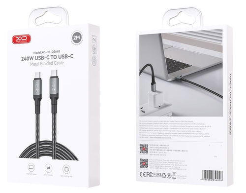 Cablu de date XO NB-Q264A Type-C la Type-C, 1 m, 240W, Împletit, Negru