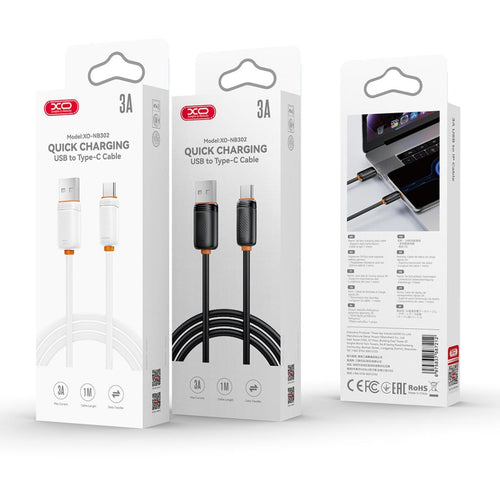 Cablu de date XO NB302 USB-A - Type-C, 1 m, 3A, Alb
