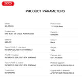 Power Bank XO PR220 5000 mAh 20W cu port USB-C și cablu Type-C integrat, Negru