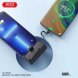 Power Bank XO PR220 5000 mAh 20W cu port USB-C și cablu Type-C integrat, Negru