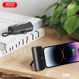 Power Bank XO PR220 5000 mAh 20W cu port Lightning și cablu Type-C integrat, Negru