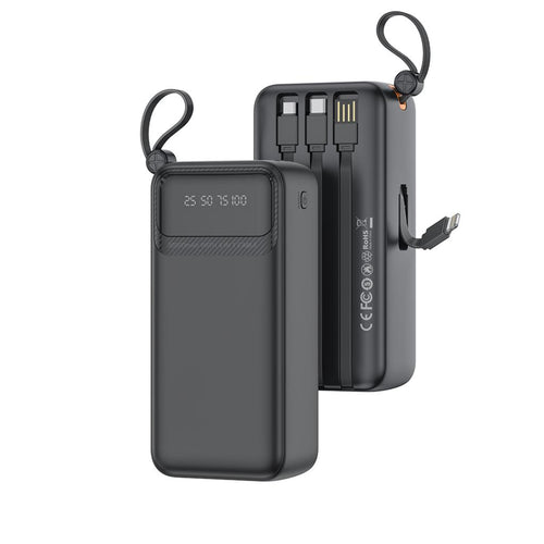 Power Bank XO PR280 30000 mAh, 10W, display digital, 4 cabluri integrate, Negru