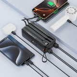 Power Bank XO PR280 30000 mAh, 10W, display digital, 4 cabluri integrate, Negru