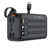 Power Bank XO PR280 30000 mAh, 10W, display digital, 4 cabluri integrate, Negru