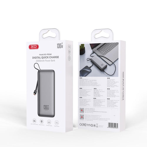 Baterie Externa Xo, Pr268 20000mAh 130W Cu Cablu USB-C Integrat Si Display Digital Omax A3d2de