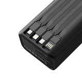 Power Bank XO PR285 30000 mAh, 22.5W, cu 4 cabluri incorporate si lanterna, Negru