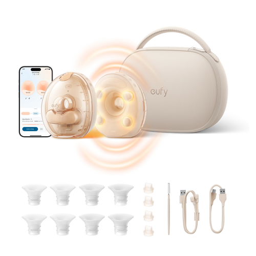 Pompă de sân portabilă eufy S2 Pro, tehnologie HeatFlow 2.0, carcasă de încărcare wireless, Bej