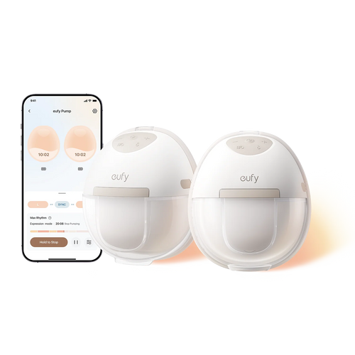 Pompă de sân portabilă eufy E20, Tehnologie HeatFlow, Control prin aplicație, Albă