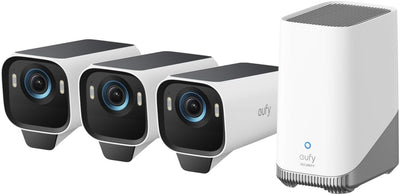 Sistem supraveghere wireless eufy S3 Pro 4K, BionicMind, MaxColor Vision, Panou Solar, Homebase 3 + 3 camere