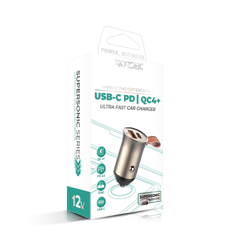 Incarcator auto Nordic 30W USB-C/USB-A, cu cablu USB-A la USB-C 1m