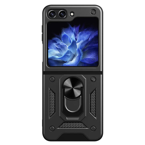 Husa tip carte OEM compatibila cu Galaxy Z Flip 6, Galaxy Z Flip 7 FE, Antisoc, silicon, Negru