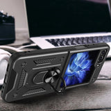 Husa tip carte OEM compatibila cu Galaxy Z Flip 6, Galaxy Z Flip 7 FE, Antisoc, silicon, Negru
