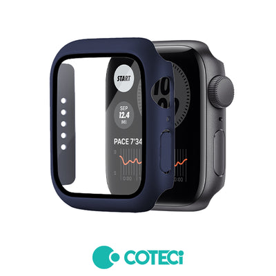 Husa Coteci Pc Sticla Temperata 9d pentru Apple Watch 45mm Albastra