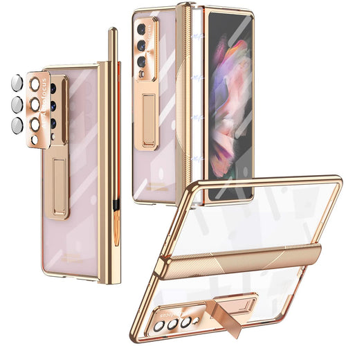 Husa tip bumper OEM compatibila cu Galaxy Z Fold 5, Transparent, policarbonat, Auriu