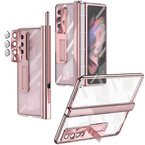 Husa tip bumper OEM compatibila cu Galaxy Z Fold 3, Transparent, policarbonat, Roz