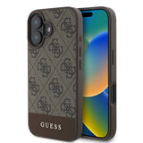 Husa telefon pentru Apple iPhone 16, GUESS PU 4G Stripe, Maro