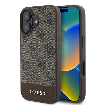 Husa telefon pentru Apple iPhone 16, GUESS PU 4G Stripe, Maro